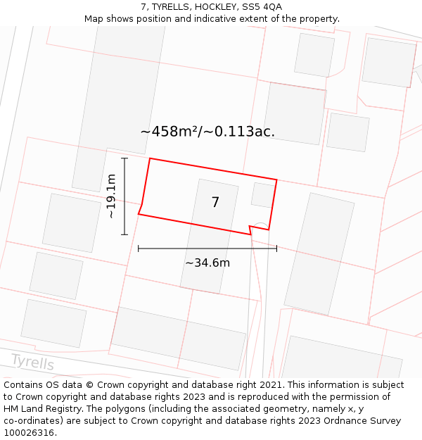 7, TYRELLS, HOCKLEY, SS5 4QA: Plot and title map