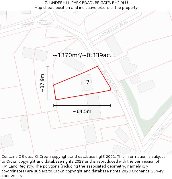 7, UNDERHILL PARK ROAD, REIGATE, RH2 9LU: Plot and title map