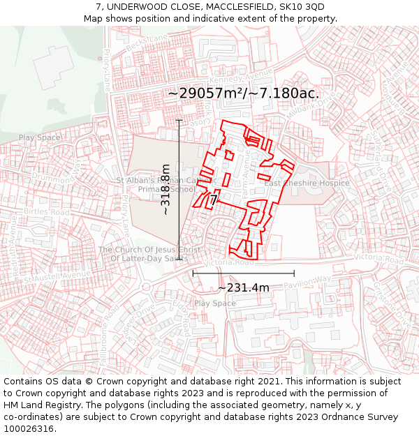 7, UNDERWOOD CLOSE, MACCLESFIELD, SK10 3QD: Plot and title map