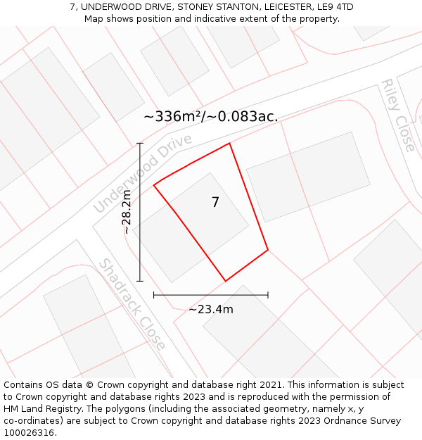 7, UNDERWOOD DRIVE, STONEY STANTON, LEICESTER, LE9 4TD: Plot and title map