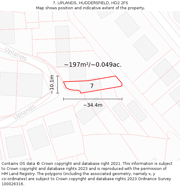 7, UPLANDS, HUDDERSFIELD, HD2 2FS: Plot and title map