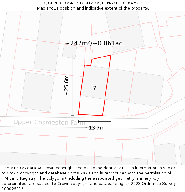 7, UPPER COSMESTON FARM, PENARTH, CF64 5UB: Plot and title map