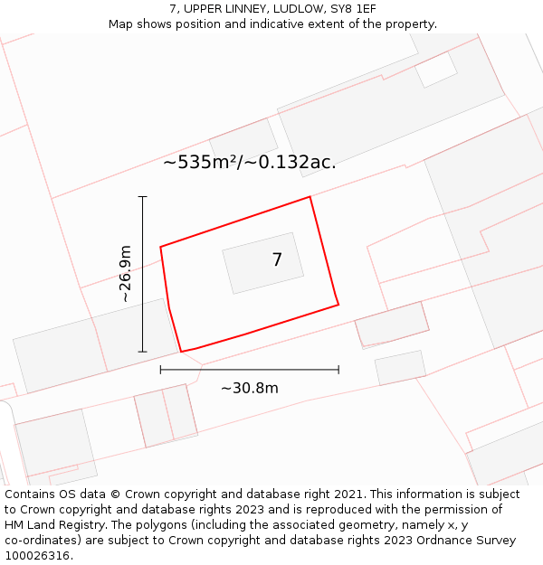 7, UPPER LINNEY, LUDLOW, SY8 1EF: Plot and title map