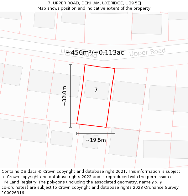 7, UPPER ROAD, DENHAM, UXBRIDGE, UB9 5EJ: Plot and title map