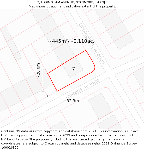 7, UPPINGHAM AVENUE, STANMORE, HA7 2JH: Plot and title map