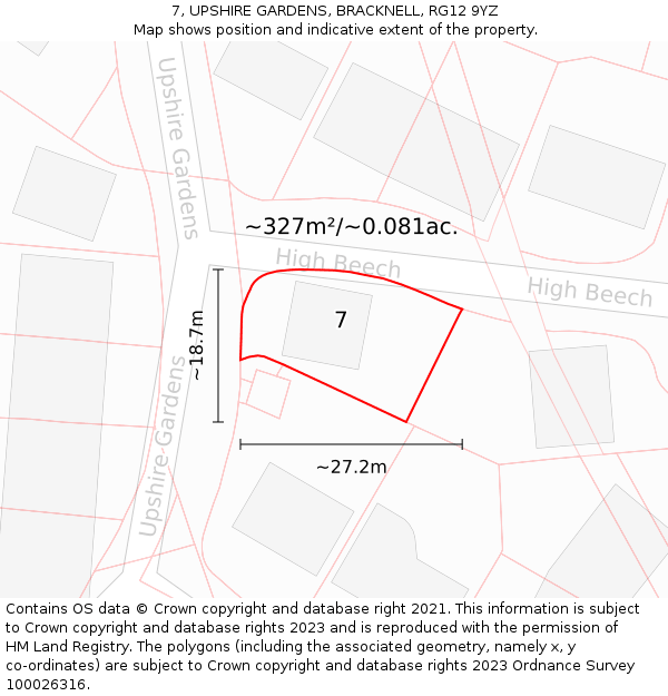 7, UPSHIRE GARDENS, BRACKNELL, RG12 9YZ: Plot and title map