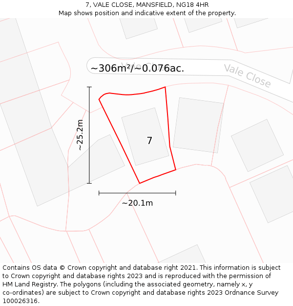 7, VALE CLOSE, MANSFIELD, NG18 4HR: Plot and title map