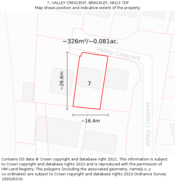 7, VALLEY CRESCENT, BRACKLEY, NN13 7DF: Plot and title map