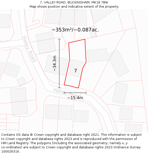 7, VALLEY ROAD, BUCKINGHAM, MK18 7BW: Plot and title map