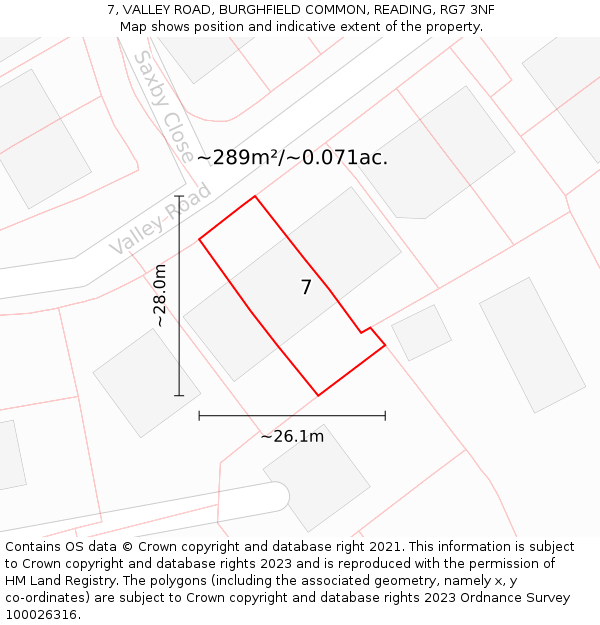 7, VALLEY ROAD, BURGHFIELD COMMON, READING, RG7 3NF: Plot and title map