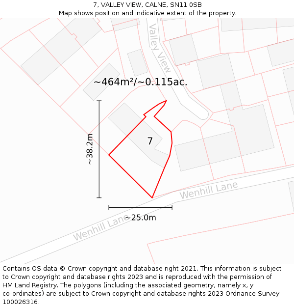 7, VALLEY VIEW, CALNE, SN11 0SB: Plot and title map