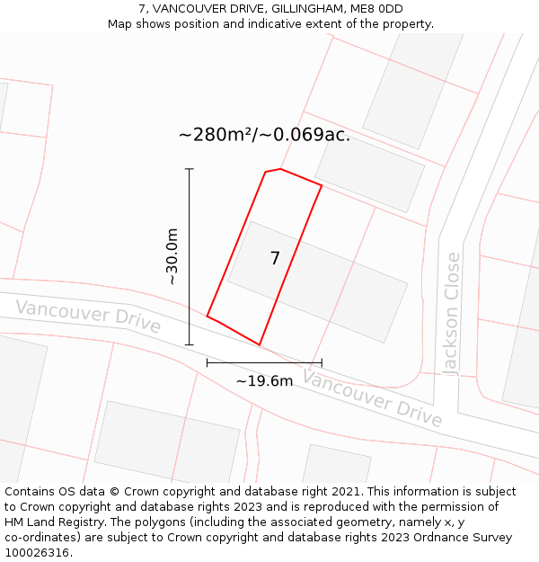 7, VANCOUVER DRIVE, GILLINGHAM, ME8 0DD: Plot and title map