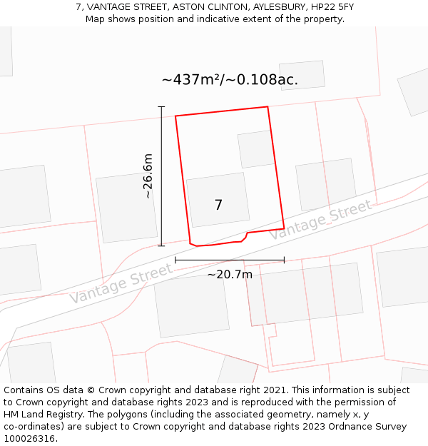 7, VANTAGE STREET, ASTON CLINTON, AYLESBURY, HP22 5FY: Plot and title map