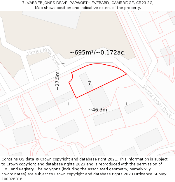 7, VARRIER JONES DRIVE, PAPWORTH EVERARD, CAMBRIDGE, CB23 3GJ: Plot and title map