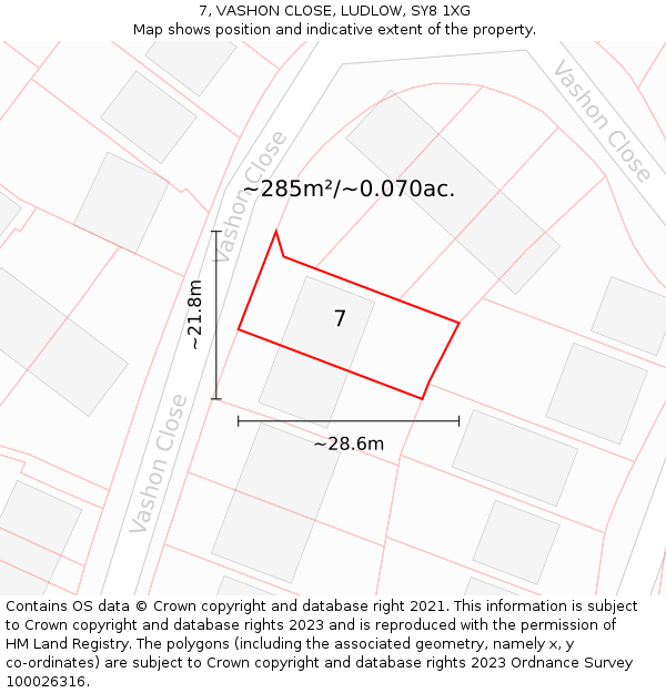 7, VASHON CLOSE, LUDLOW, SY8 1XG: Plot and title map