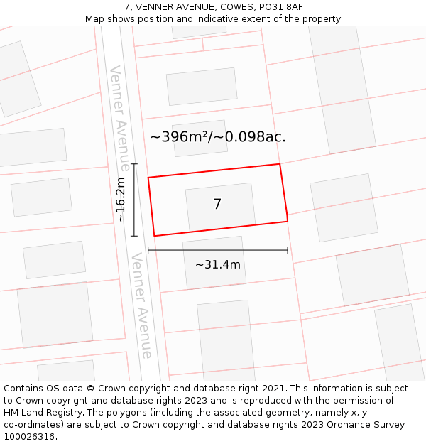 7, VENNER AVENUE, COWES, PO31 8AF: Plot and title map