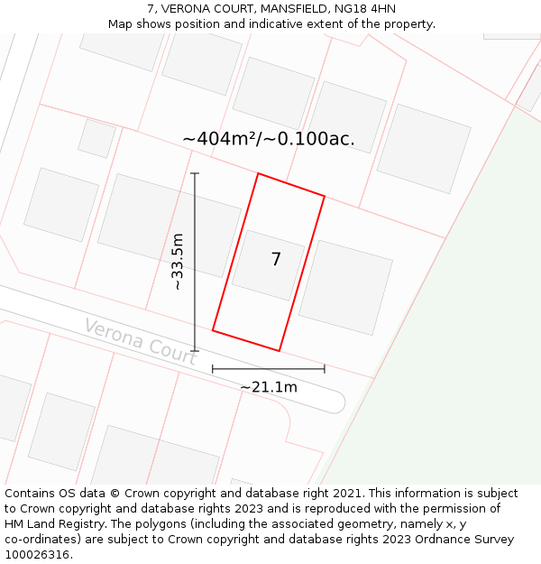 7, VERONA COURT, MANSFIELD, NG18 4HN: Plot and title map