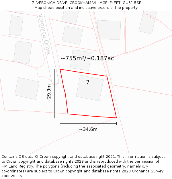 7, VERONICA DRIVE, CROOKHAM VILLAGE, FLEET, GU51 5SF: Plot and title map