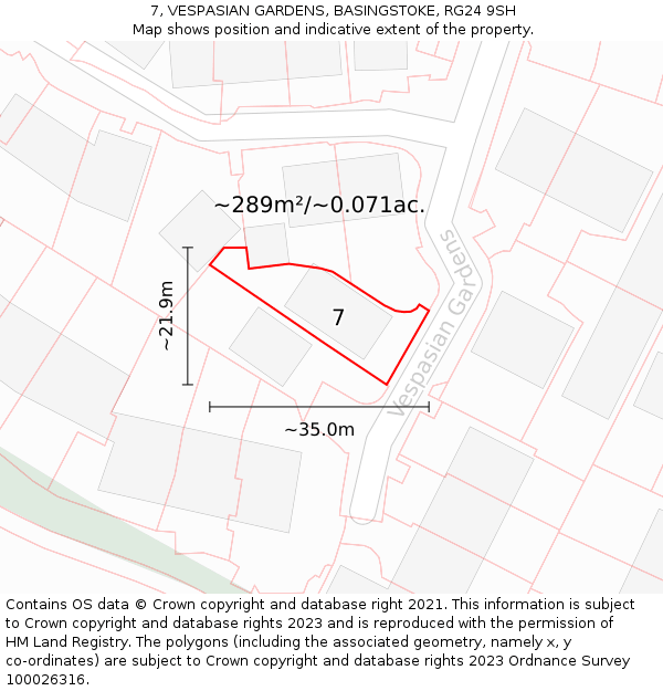 7, VESPASIAN GARDENS, BASINGSTOKE, RG24 9SH: Plot and title map