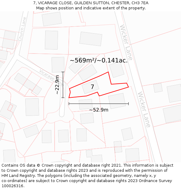 7, VICARAGE CLOSE, GUILDEN SUTTON, CHESTER, CH3 7EA: Plot and title map