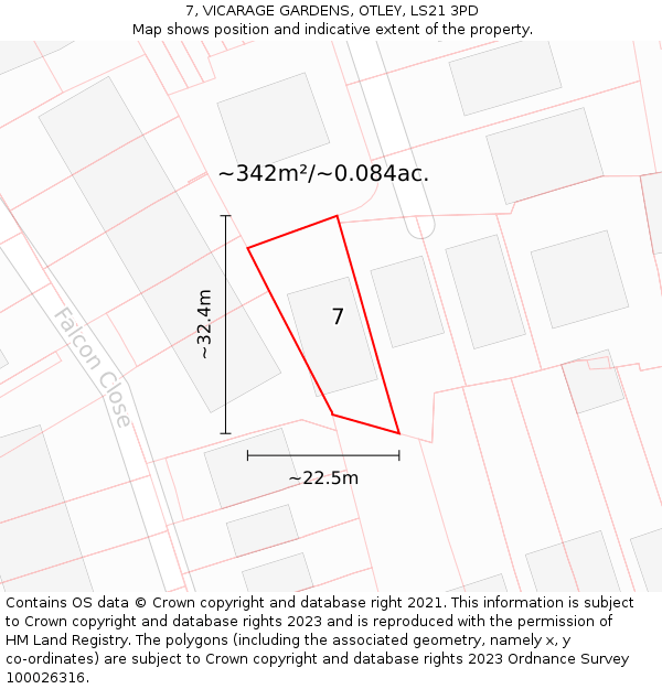 7, VICARAGE GARDENS, OTLEY, LS21 3PD: Plot and title map