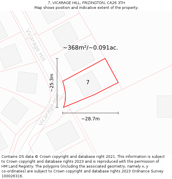 7, VICARAGE HILL, FRIZINGTON, CA26 3TH: Plot and title map