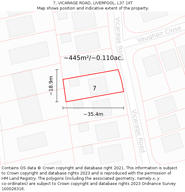 7, VICARAGE ROAD, LIVERPOOL, L37 1XT: Plot and title map