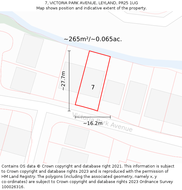 7, VICTORIA PARK AVENUE, LEYLAND, PR25 1UG: Plot and title map