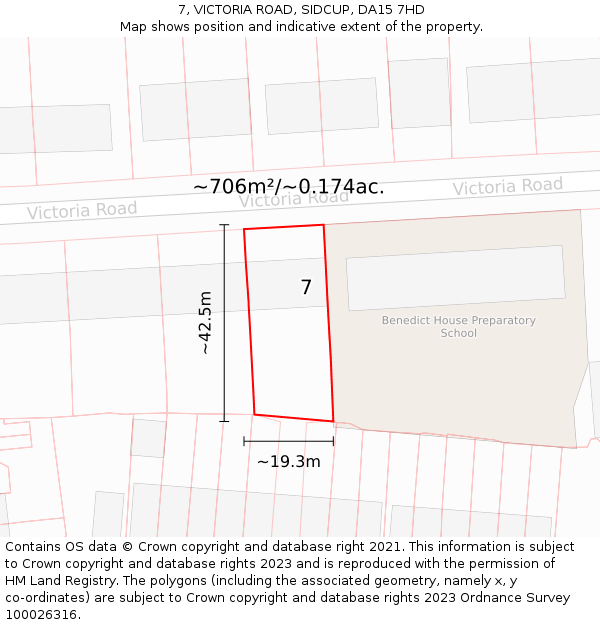 7, VICTORIA ROAD, SIDCUP, DA15 7HD: Plot and title map
