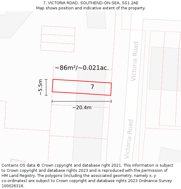 7, VICTORIA ROAD, SOUTHEND-ON-SEA, SS1 2AE: Plot and title map
