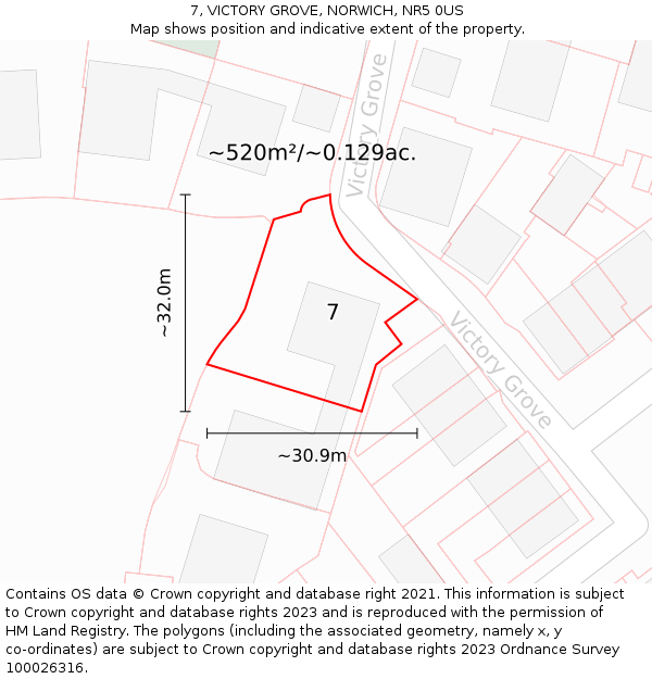 7, VICTORY GROVE, NORWICH, NR5 0US: Plot and title map