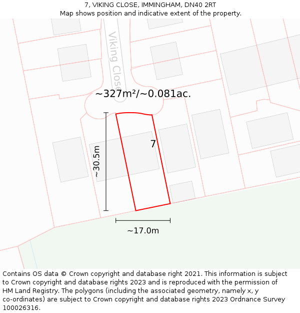 7, VIKING CLOSE, IMMINGHAM, DN40 2RT: Plot and title map