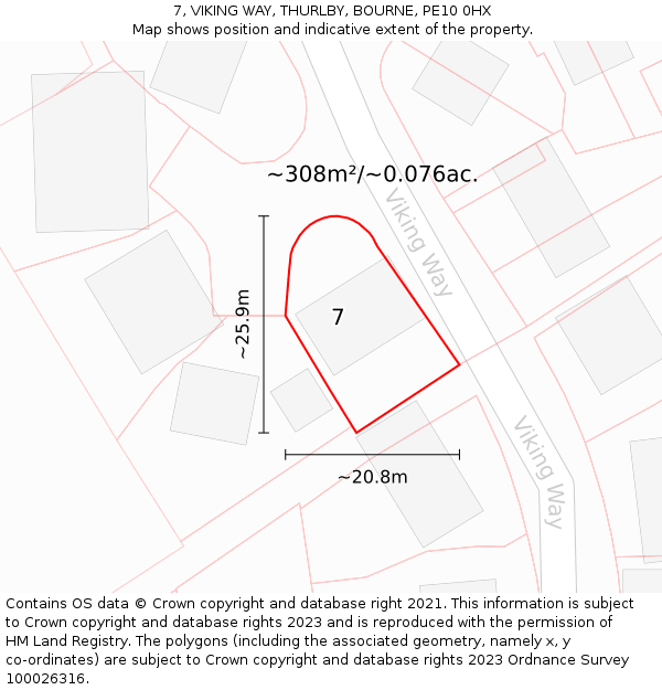 7, VIKING WAY, THURLBY, BOURNE, PE10 0HX: Plot and title map