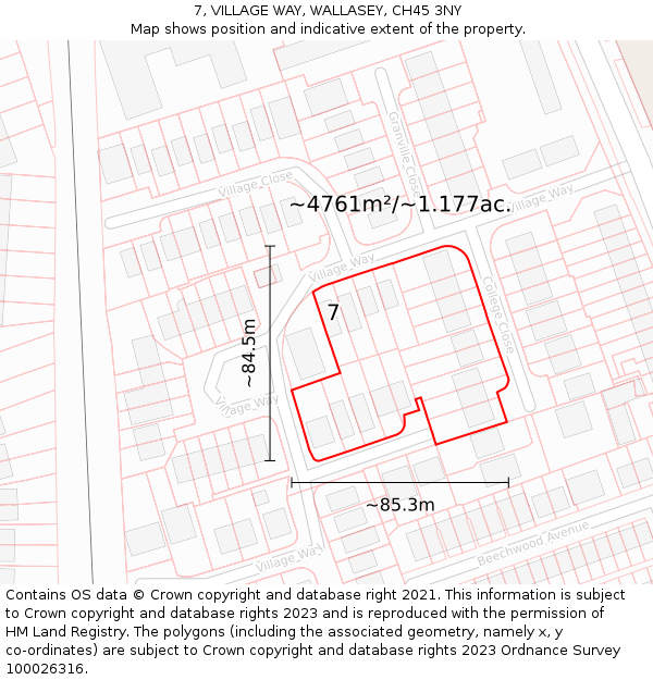 7, VILLAGE WAY, WALLASEY, CH45 3NY: Plot and title map