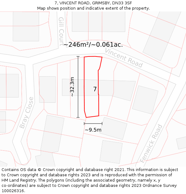 7, VINCENT ROAD, GRIMSBY, DN33 3SF: Plot and title map