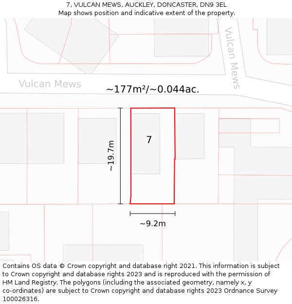 7, VULCAN MEWS, AUCKLEY, DONCASTER, DN9 3EL: Plot and title map