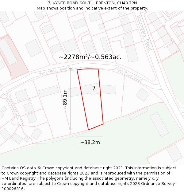 7, VYNER ROAD SOUTH, PRENTON, CH43 7PN: Plot and title map