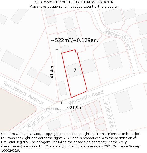 7, WADSWORTH COURT, CLECKHEATON, BD19 3UN: Plot and title map