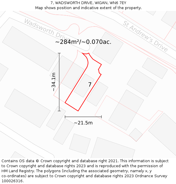7, WADSWORTH DRIVE, WIGAN, WN6 7EY: Plot and title map