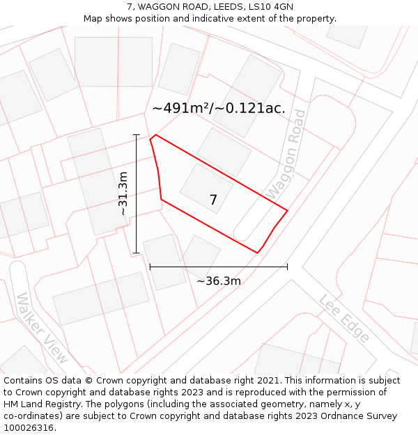 7, WAGGON ROAD, LEEDS, LS10 4GN: Plot and title map