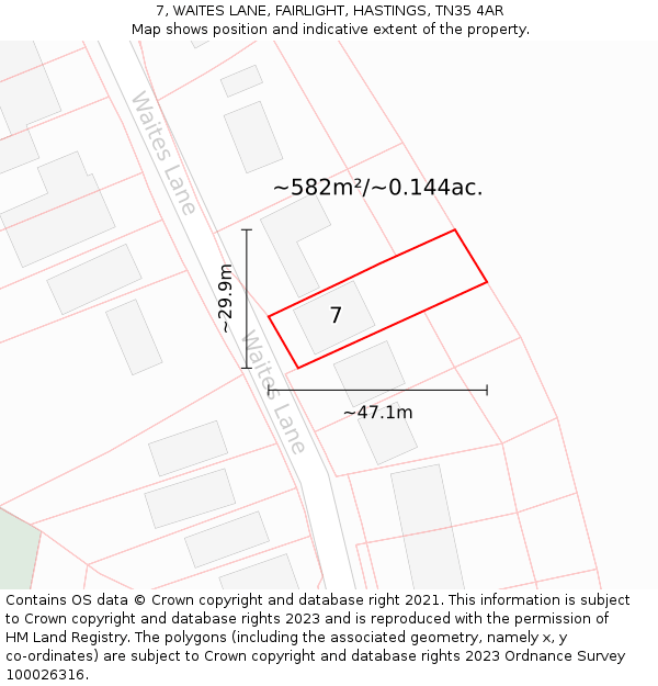 7, WAITES LANE, FAIRLIGHT, HASTINGS, TN35 4AR: Plot and title map