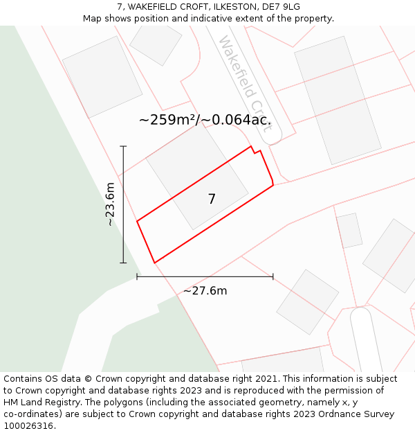 7, WAKEFIELD CROFT, ILKESTON, DE7 9LG: Plot and title map