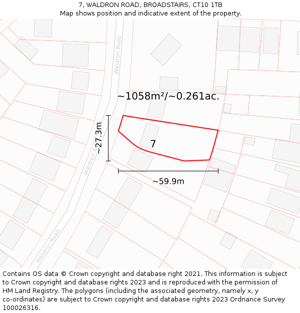 7, WALDRON ROAD, BROADSTAIRS, CT10 1TB: Plot and title map