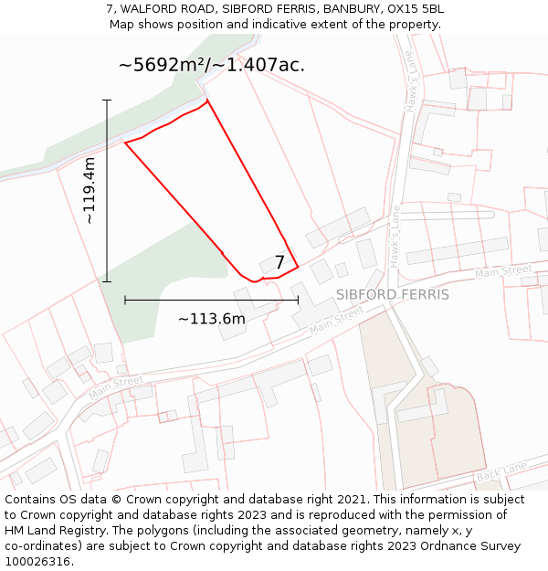 7, WALFORD ROAD, SIBFORD FERRIS, BANBURY, OX15 5BL: Plot and title map