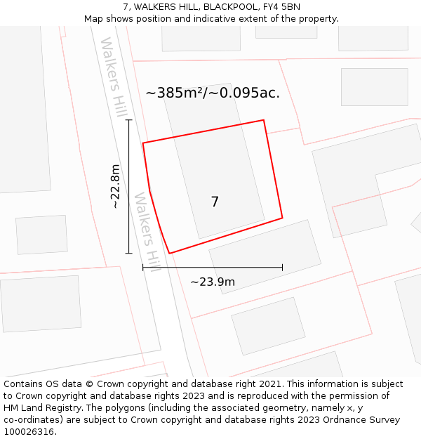 7, WALKERS HILL, BLACKPOOL, FY4 5BN: Plot and title map