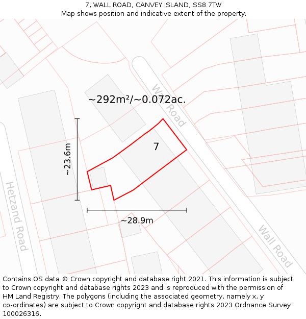 7, WALL ROAD, CANVEY ISLAND, SS8 7TW: Plot and title map