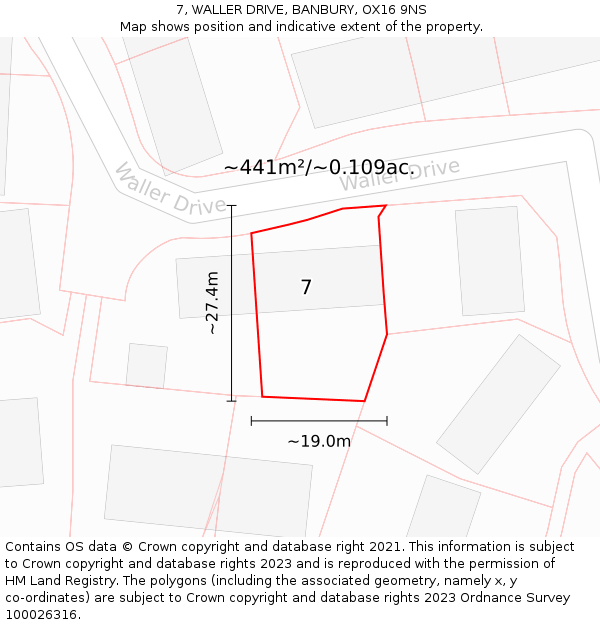 7, WALLER DRIVE, BANBURY, OX16 9NS: Plot and title map