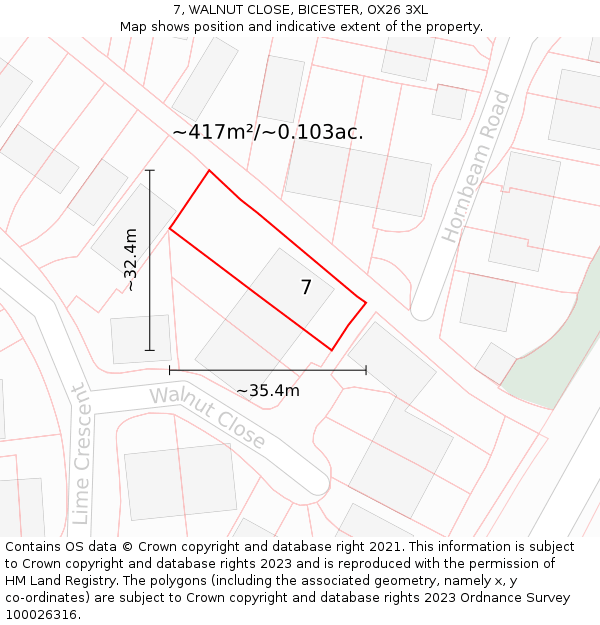 7, WALNUT CLOSE, BICESTER, OX26 3XL: Plot and title map