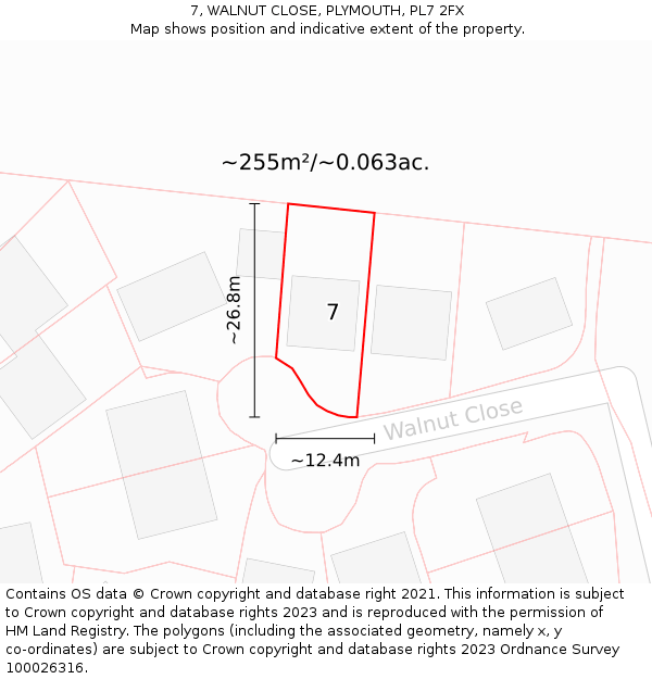 7, WALNUT CLOSE, PLYMOUTH, PL7 2FX: Plot and title map