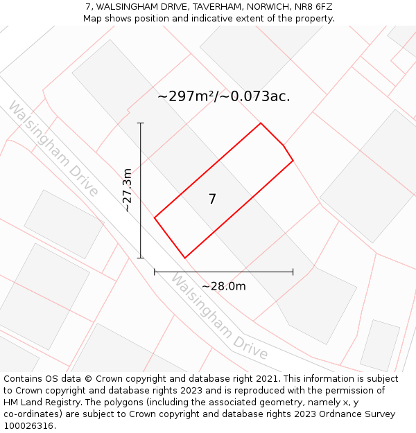 7, WALSINGHAM DRIVE, TAVERHAM, NORWICH, NR8 6FZ: Plot and title map